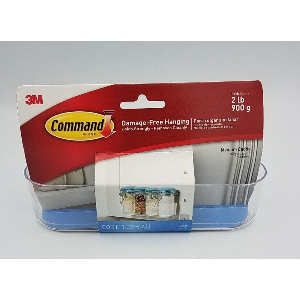 Command Medium Caddy, Holds up to 2 lb, 7.5" x 2.1" x 2.1", 1 Medium, Clear